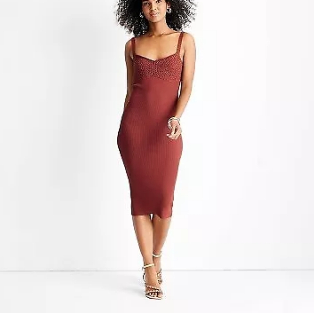 NWT Future Collective with Jenny Sweetheart Open-Work Stitch Midi Dress 1X